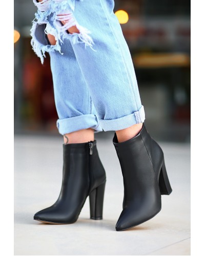 Loora Siyah Cilt Topuklu Bot