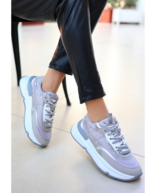 Aleh Gri Cilt Bağcıklı Spor Ayakkabı