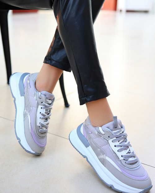 Aleh Gri Cilt Bağcıklı Spor Ayakkabı