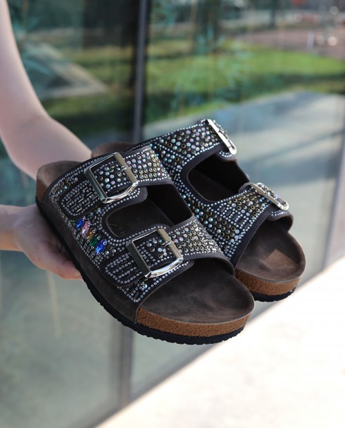 Edaj Kahverengi Nubuk Boncuk İşlemeli Terlik