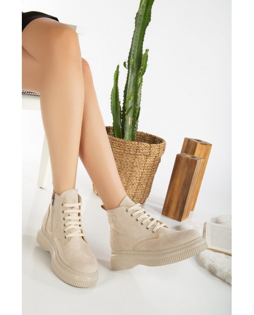 Jiwa Bej Süet Bağcıklı Bot