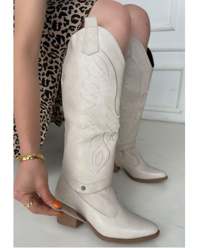 Jilla Bej Cilt Tak Çıkar Topuklu Bot Ve Çizme