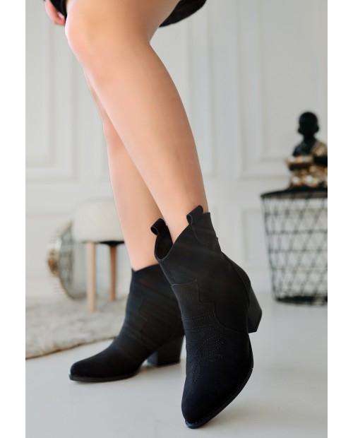 Akver Siyah Nubuk Topuklu Bot