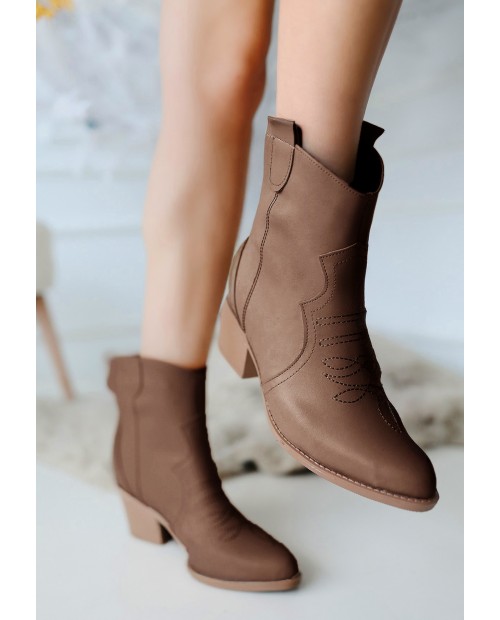 Akver Kahverengi Cilt Topuklu Bot