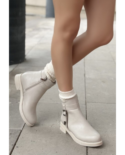 Wiota Bej Cilt Topuklu Bot