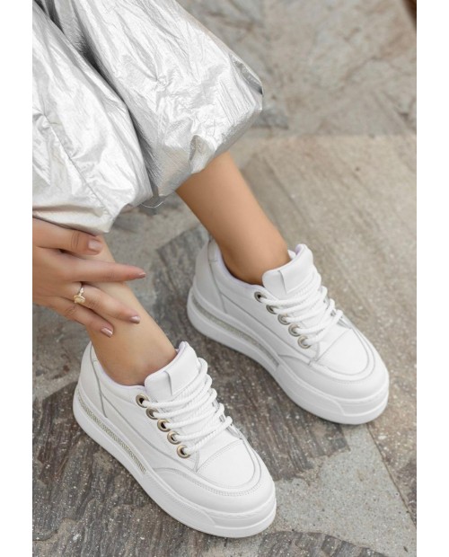 Lulu Beyaz Cilt Bağcıklı Spor Ayakkabı