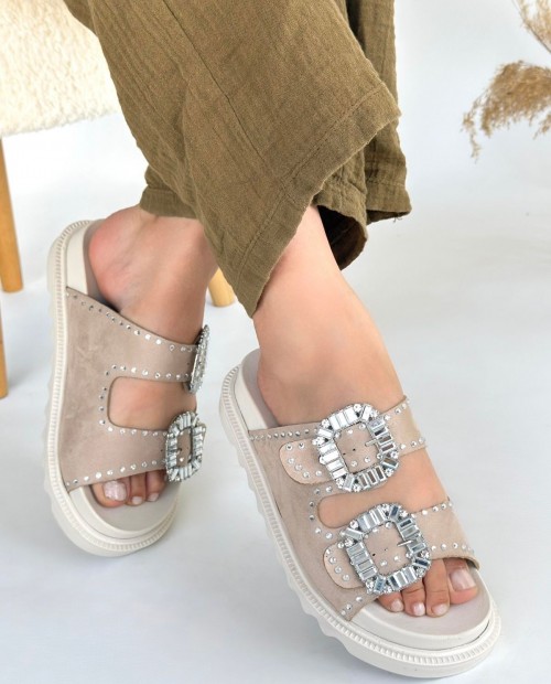 Juana Bej Nubuk Taşlı Terlik