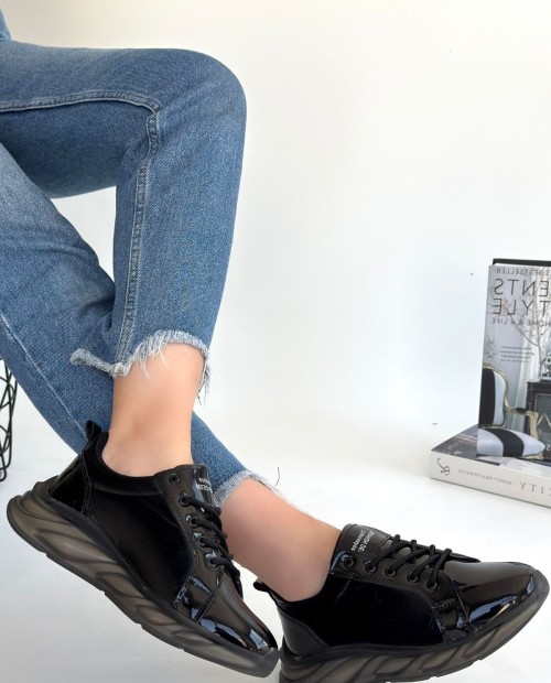 Piona Siyah Rugan Gri Tabanlı Spor Ayakkabı