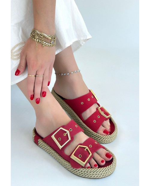 İces Kırmızı Nubuk Terlik