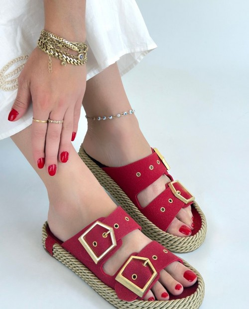 İces Kırmızı Nubuk Terlik