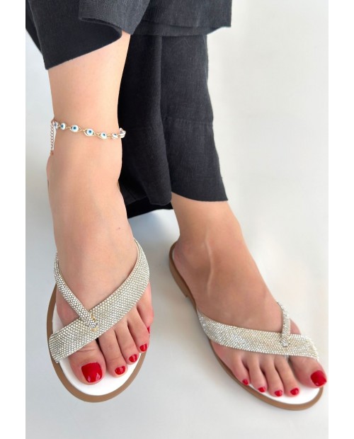 Eday Gümüş Boncuk İşlemeli Terlik