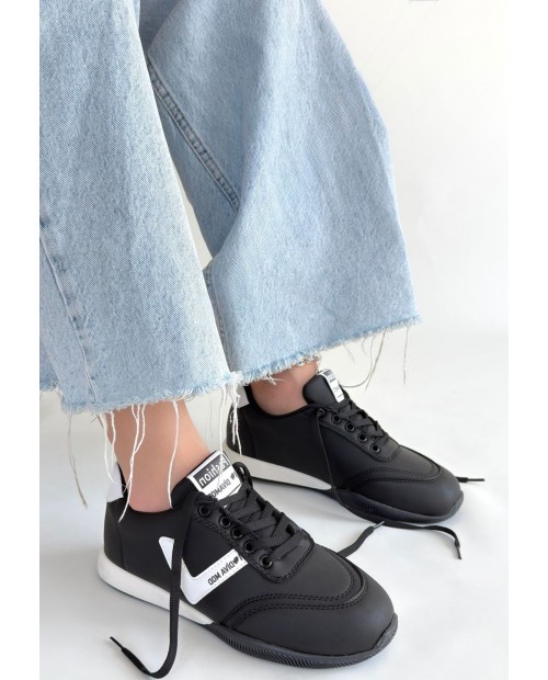 Jowen Siyah Cilt Beyaz Detaylı Bağcıklı Spor Ayakkabı