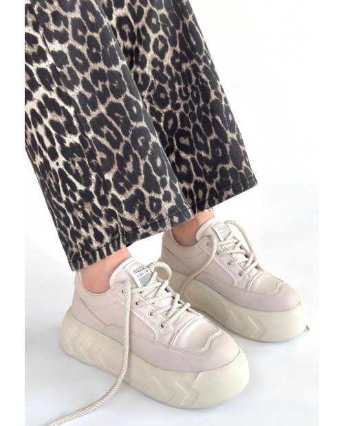 Emwa Bej Cilt Bağcıklı Spor Ayakkabı