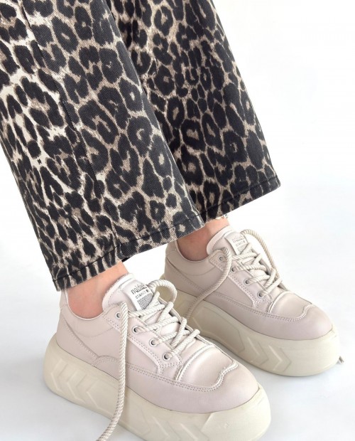 Emwa Bej Cilt Bağcıklı Spor Ayakkabı