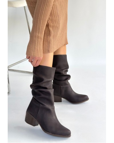 Yior Kahverengi Nubuk Topuklu Bot