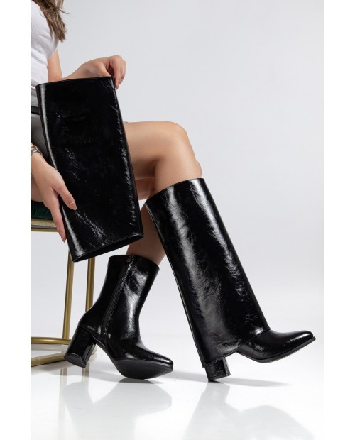 Wila Siyah Parlak Topuklu Tak Çıkar Çizme