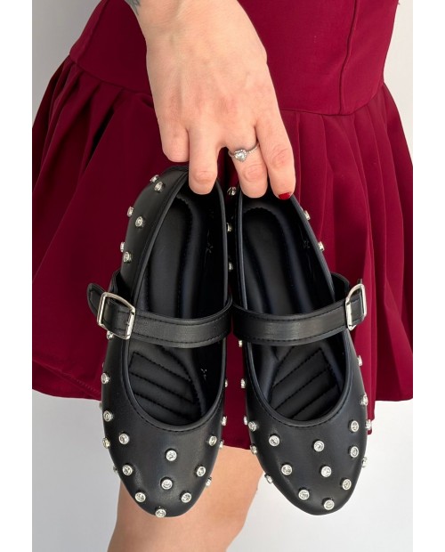 Ritta Siyah Cilt Kemerli Babet Ayakkabı