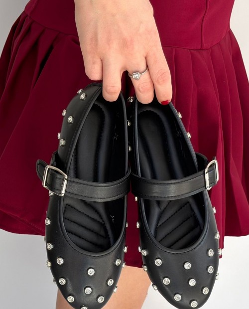 Ritta Siyah Cilt Kemerli Babet Ayakkabı