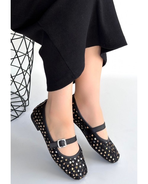 Moden Siyah Süet Babet Ayakkabı