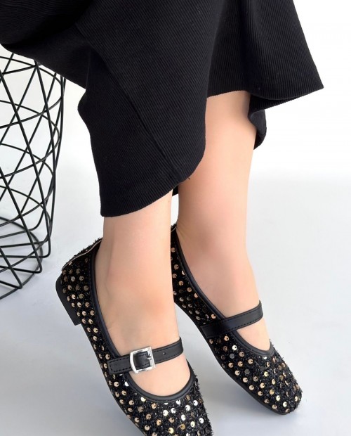 Moden Siyah Süet Babet Ayakkabı