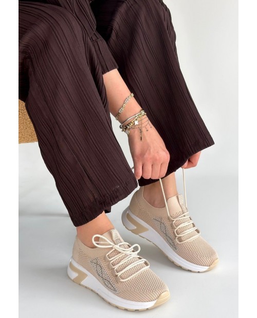 Belan Bej Triko Bağcıklı Spor Ayakkabı