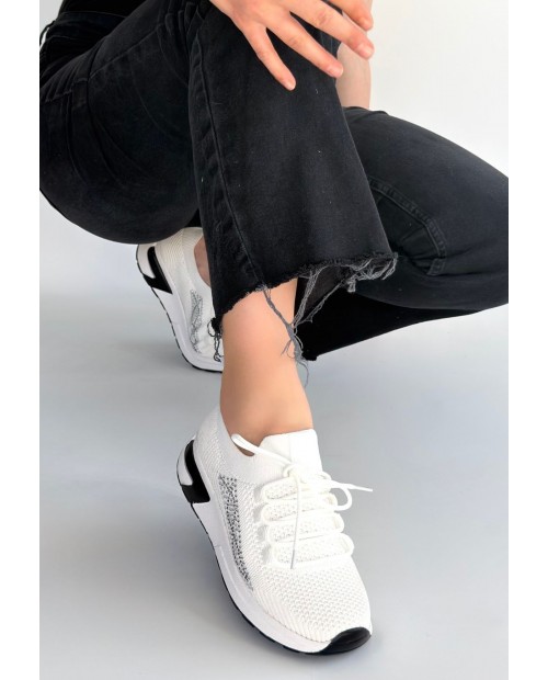 Belan Beyaz Triko Bağcıklı Spor Ayakkabı