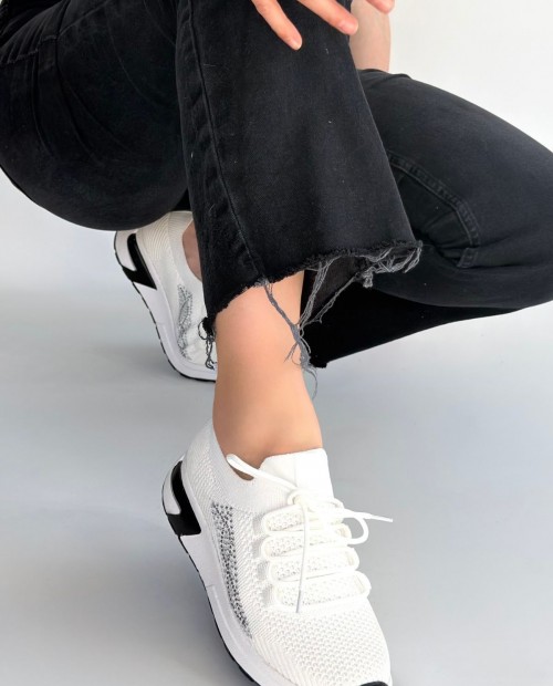 Belan Beyaz Triko Bağcıklı Spor Ayakkabı