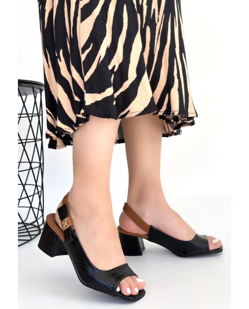 Alessi Siyah Rugan Topuklu Ayakkabı