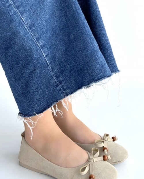 Cear Bej Deri Tozu Süet Babet Ayakkabı