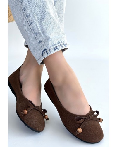 Cear Kahverengi Deri Tozu Süet Babet Ayakkabı