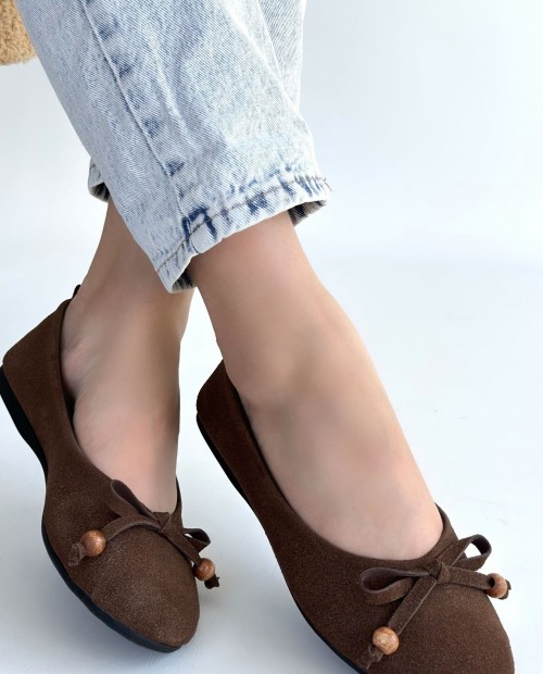 Cear Kahverengi Deri Tozu Süet Babet Ayakkabı