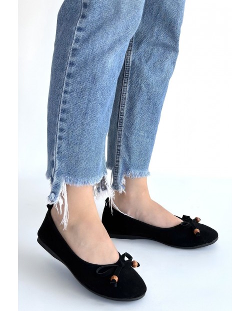 Cear Siyah Deri Tozu Süet Babet Ayakkabı