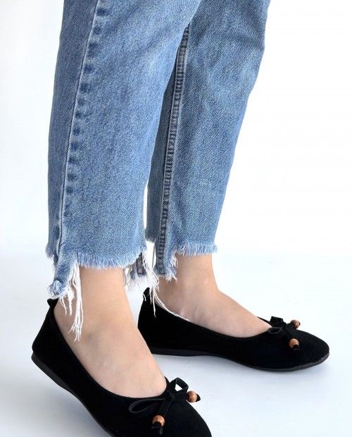 Cear Siyah Deri Tozu Süet Babet Ayakkabı