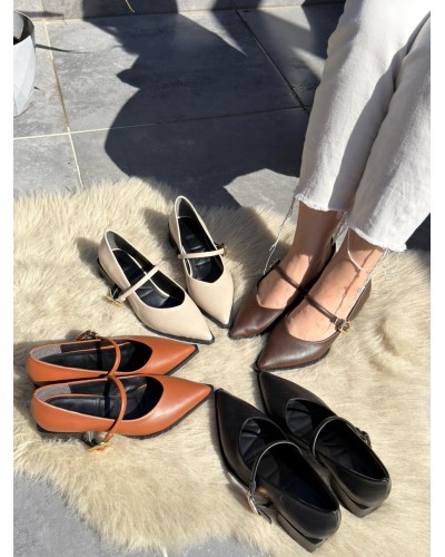 Galye Bej Cilt Topuklu Ayakkabı