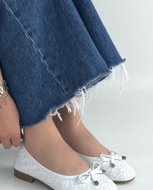 Jnues Beyaz Deri Babet Ayakkabı