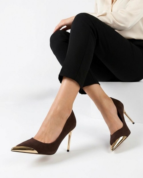 Alis Kahverengi Saten Stiletto Ayakkabı