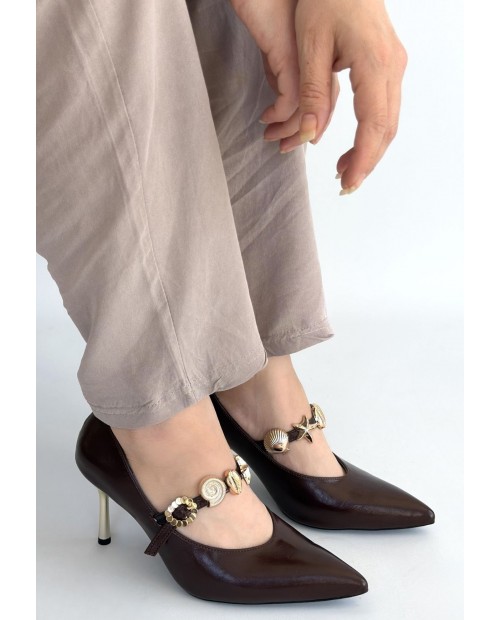 Conne Kahverengi Cilt Stiletto Ayakkabı