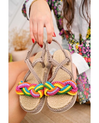 Hasır Kadın Sandalet Vizon Örgülü 