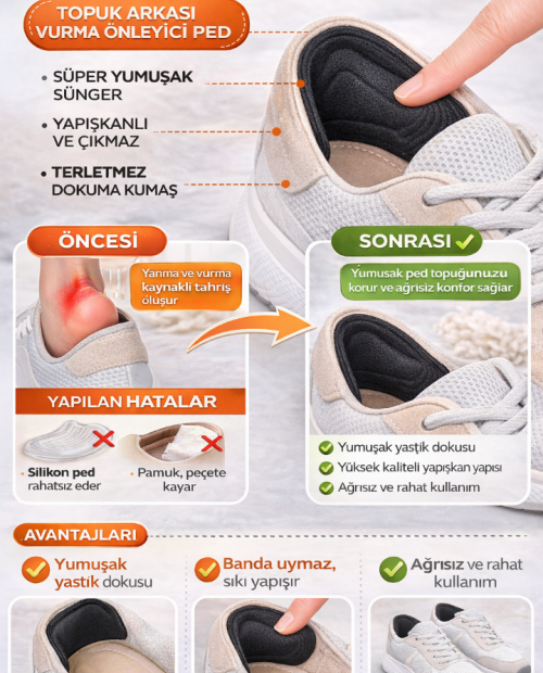 Ayakkabı Vurma Önleyici Topuk Arkası Ped | Yapışkanlı Siyah Bez Ped (1 Çift)