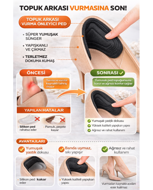 Ayakkabı Vurma Önleyici Topuk Arkası Ped | Yapışkanlı Siyah Bez Ped (1 Çift)