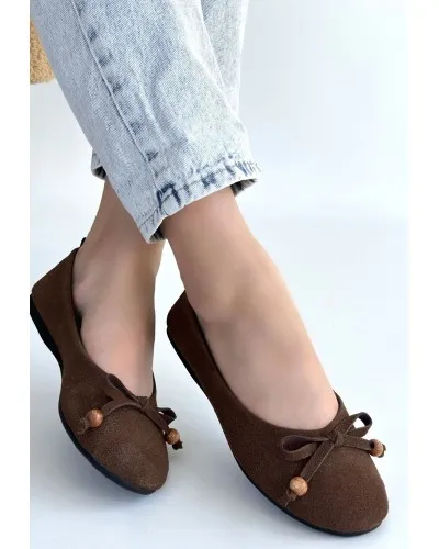 Cear Kahverengi Deri Tozu Süet Babet Ayakkabı