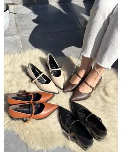 Galye Siyah Cilt Topuklu Ayakkabı